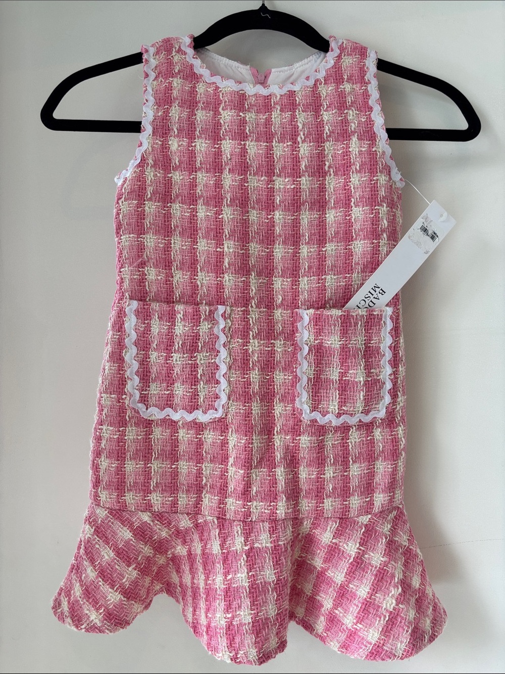 Badgley Mischka Pink and White Tweed Pocket Dress for Girls